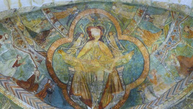 Medieval frescoes in the Church of San Mart&iacute;n de Tours in the town of Gazeo. &Aacute;lava Plain. alava. Basque Country. Spain. Europe