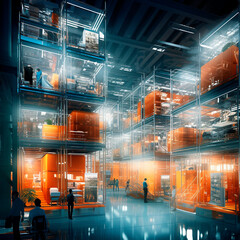 High-tech warehouse of the future. High quality illustration