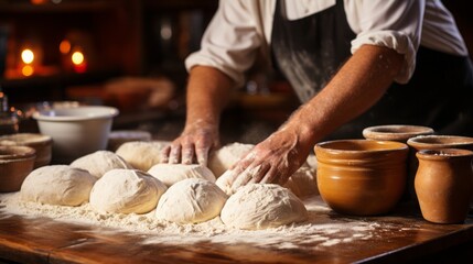 Obraz na płótnie Canvas Close - up of hands kneading dough with culinary passion, Stock photo,