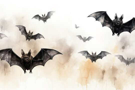 Bats on light background like watercolor, illustration for Halloween theme
