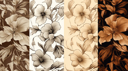 Elegant Vintage Floral Patterns in Sepia Tones