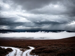 Fototapeta premium Bad weather. Dramatic landscape. Generative AI
