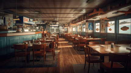 The interior of the seafood restaurant.
