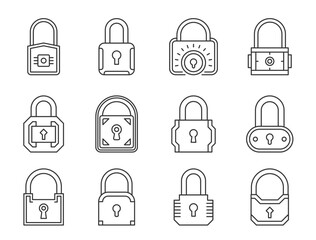 Set of lock line icons, vector eps10 illustration