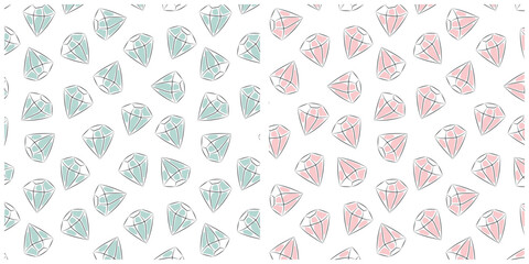 Cute nursery wall art set. Lovely pink and bluediamond on a white background seamless pattern collection. Vector Illustrations.