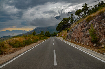 Two-lane mountain road with sea view in Croatia