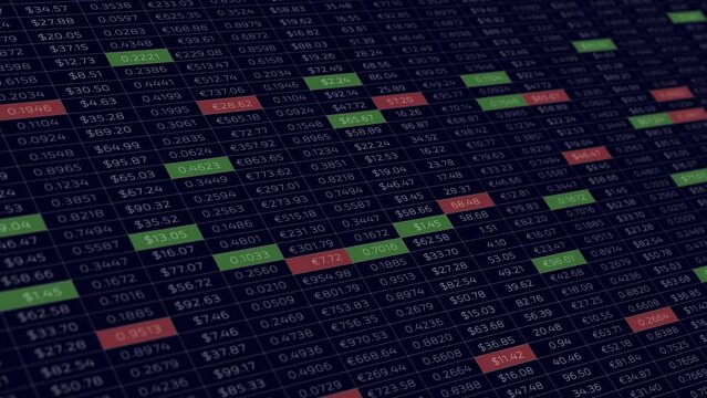 Concept business stock table with a lot of numerical currency data animation background. Spreadsheet.