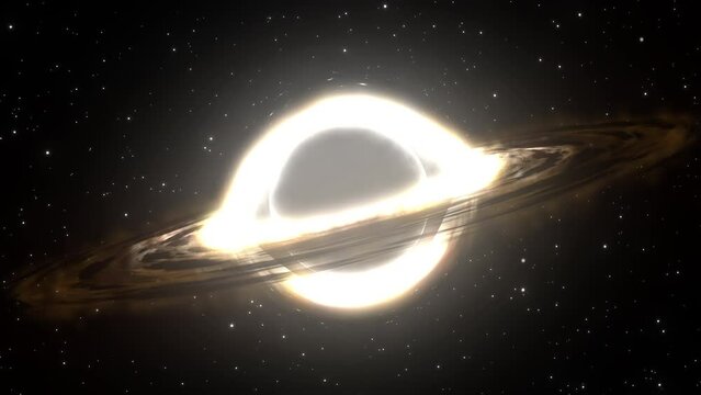 Supermassive black hole flies in the foreground against the background of a galaxy, a starry sky
