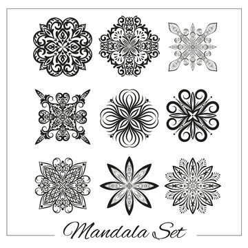Geometric circular ornament vector mandalas for coloring book printing logo yoga indian prints