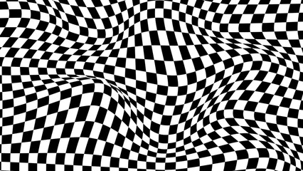 Abstract optical illusion wave. Black and white squares with distortion effect. Vector geometric stripes pattern.