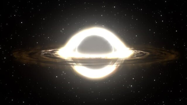 Supermassive black hole flies in the foreground against the background of a galaxy, a starry sky. Looped
