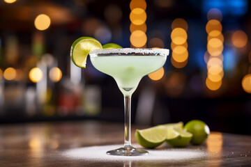 Food photography, editorial photography, close-up of Margaritha Cocktail, blurred background, ai generated, ai art.