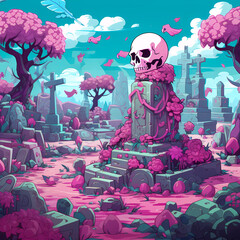 Graveyard Chronicles: Eerie Scene Brought to Life in Illustration, Generative AI