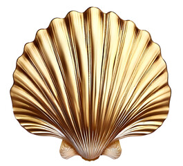 Isolated seashell scallop made of gold, computer generated illustration for use as decoration element