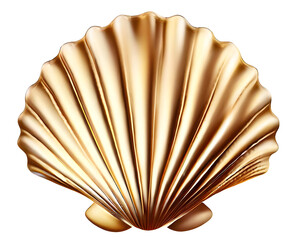 Isolated seashell scallop made of gold, computer generated illustration for use as decoration element - obrazy, fototapety, plakaty