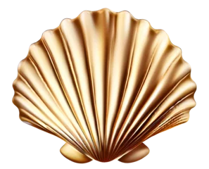 Deurstickers Isolated seashell scallop made of gold, computer generated illustration for use as decoration element © EricG