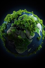 World Vegetarian Day. planet Earth covered with abundant sprouts of vegetarian plants. 3D illustration