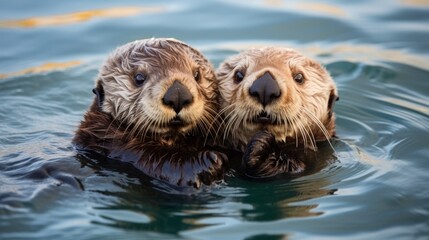 otters in the water