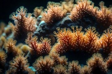 Naklejka premium Here is a simple explanation of coral polyps and how they create underwater neighborhoods.. Creative resource, AI Generated