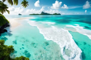 A beautiful beach in a hot location with soft, pale sand and crystal clear, turquoise water.. Creative resource, AI Generated