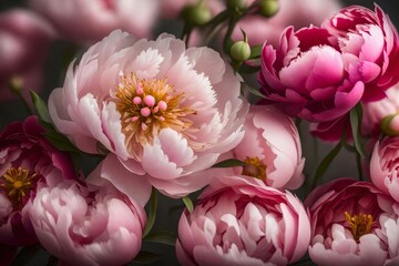 Beautiful peonies, which make a wonderful present for Mother's Day, are shown in pictures that are very-close and detailed.. Creative resource, AI Generated
