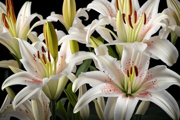 Beautiful flowers called lilies are celebrated on March 8th and displayed in a well-lit studio.. Creative resource, AI Generated