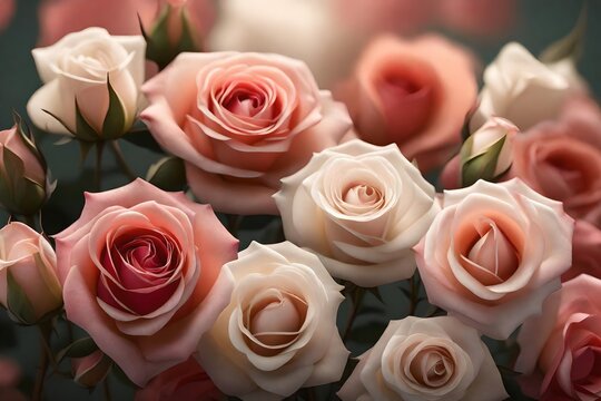 Beautiful roses, a present for Mother's Day, shown with close-up and detailed pictures .. Creative resource, AI Generated
