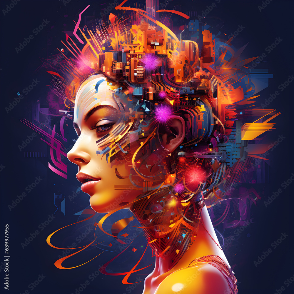 Canvas Prints Illustration of women seamlessly interacting with modern technology, embodying the fusion of innovation and empowerment in the digital age