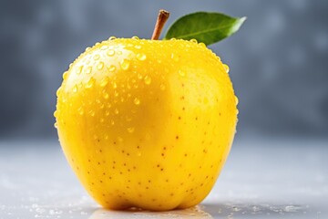 One ripe yellow apple fruit isolated on grey background