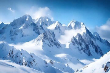 Fototapeta premium Snowy mountains under a clear blue sky, showing the beauty of winter.. Creative resource, AI Generated