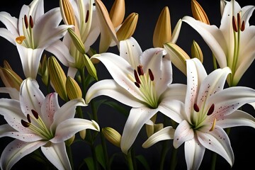 Beautiful lilies, being honored on March 8, displayed in bright studio lights.. Creative resource, AI Generated