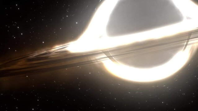 Supermassive black hole flies in the foreground against the background of a galaxy, a starry sky
