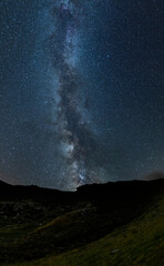 astrophotography of the winter milky way in the mountains