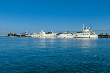 Big yachts moored in harbour of Antibes, France