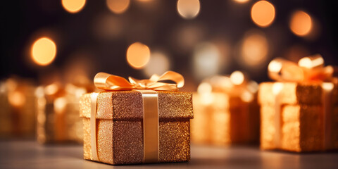 Festive background with gift boxes for special event. Valentines day, Christmas, Birthday concept. Generative AI.	
