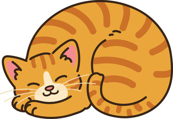 Simple and adorable illustration of orange tabby cat sleeping