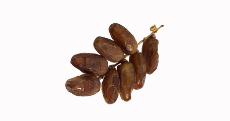 Dry Date Palm Fruit, phoenix dactylifera against White Background