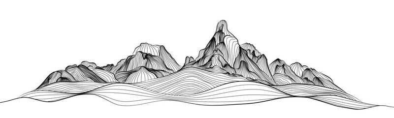 Mountains line art wallpaper. Landscape background design. Vector illustration.