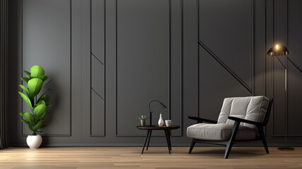 interior with modern black armchair