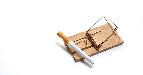 Mousetrap Breaking Cigarette against White Background