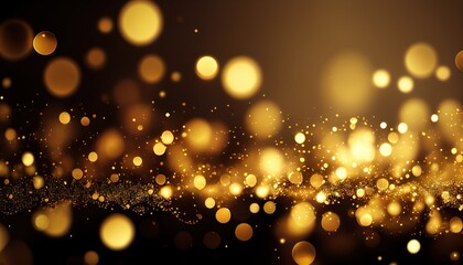 Abstract blurred gold bokeh glitter lights background, holiday banner texture backdrop