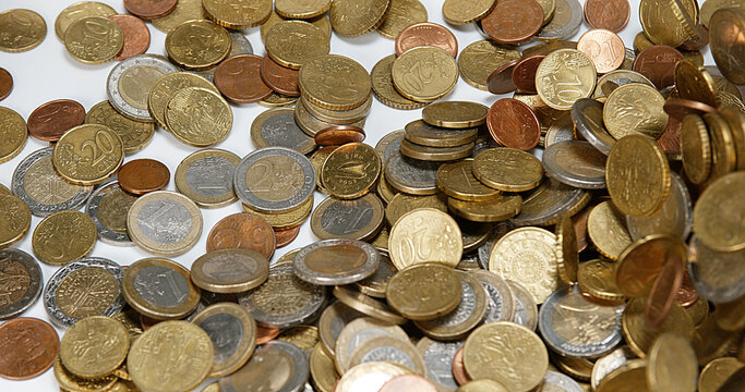 Euro Coins Falling against white Background