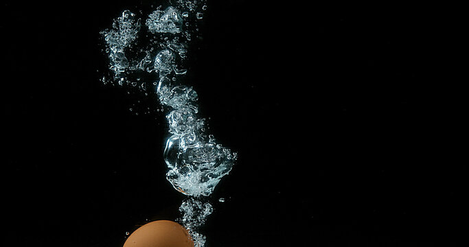 Chicken's Eggs entering Water against Black Background