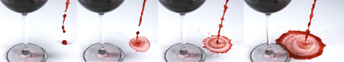 Red Wine being poured into Glass, against White Background