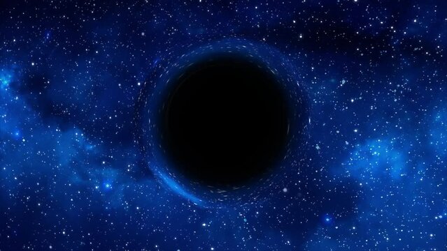 Supermassive black hole flies in the foreground against the background of a galaxy, a starry sky
