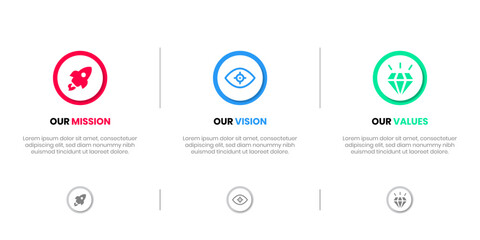 Mission Vision Values infographic Banner template. Company goal infographic design with  Modern flat icon design. vector illustration infographic icon design banner.