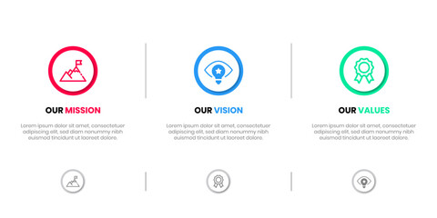 Mission Vision Values infographic Banner template. Company goal infographic design with  Modern flat icon design. vector illustration infographic icon design banner. © Artex