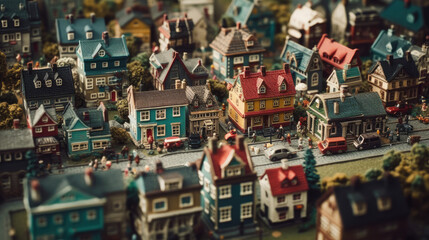 Toy village with many colored miniature houses.