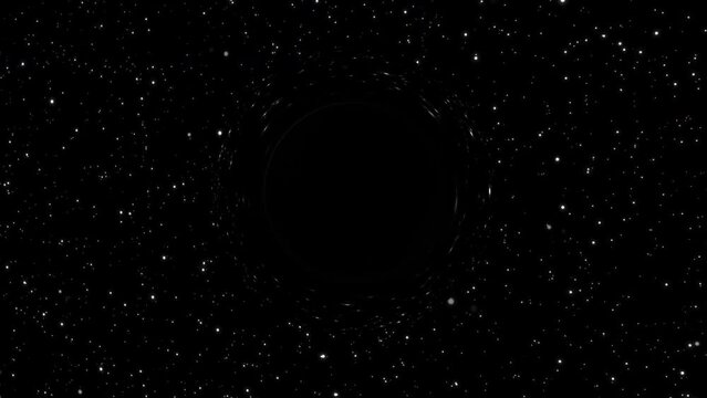 Supermassive black hole flies in the foreground against the background of a galaxy, a starry sky
