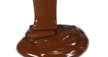 Chocolate Flowing on White Background
